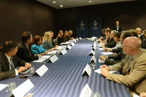 Secretary Clinton delivers remarks at the Department of State's Global Philanthropy Working Group Launch, at the Sheraton Midtown Hotel in New York City.