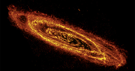 Far-infrared image of the Andromeda Galaxy taken by the Herschel Space Observatory