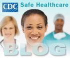 Safe healthcare blog button showing three healthcare employees