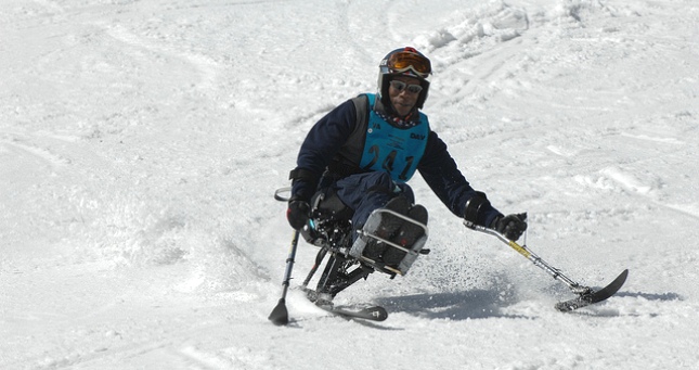 A disabled Veteran skiing
