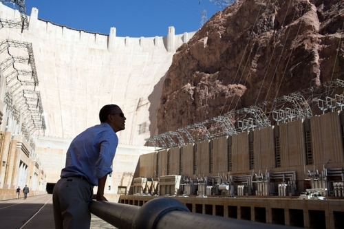 President Obama views the Hoover Dam during a stop there, Oct. 2, 2012. The Bureau of Reclamation has conducted tours through the Hoover Dam and powerplant since 1937. Today, close to 1,000,000 visitors a year take the tour and millions more drive across the dam. Click here to learn more and to plan your visit today.Photo: Pete Souza 
