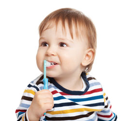 toddler holding toothbrush