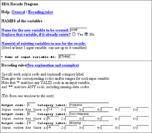 Figure 2. Recode Input Screen