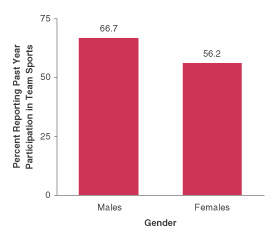 Figure 1.  Percentages of Youths Aged 12 to 17 Reporting Participation in Team Sports During the Past Year, by Gender:  2000