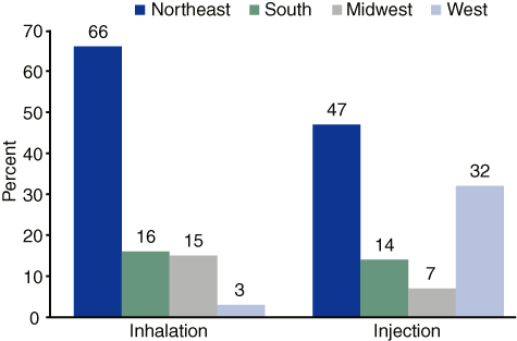 Figure 3. Heroin Admissions, by Primary Route of Administration and Region: 2002
