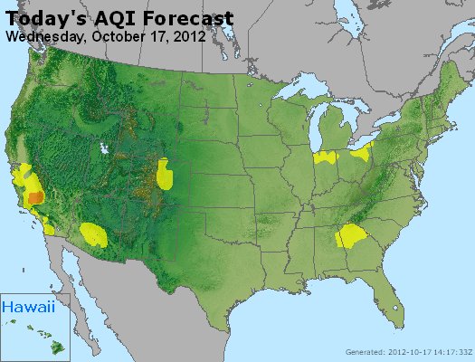 AQI Forecast - http://www.epa.gov/airnow/today/forecast_aqi_20121017_usa.jpg
