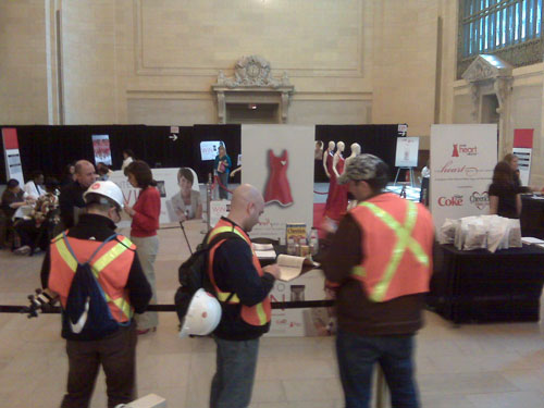 2009 Road Show - Construction workers get screened at The Heart Truth Road Show at Grand Central Terminal in New York.