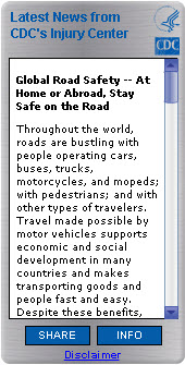 CDC Injury Center News RSS Widget. Flash Player 9 is required.