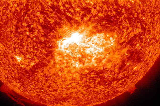 SDO's view of X1.4 class solar flare in the 304 wavelength.