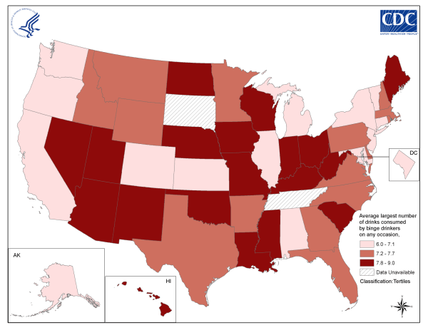 Intensity of Binge Drinking Among Adults, 2010