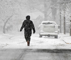 A person walking in the snow