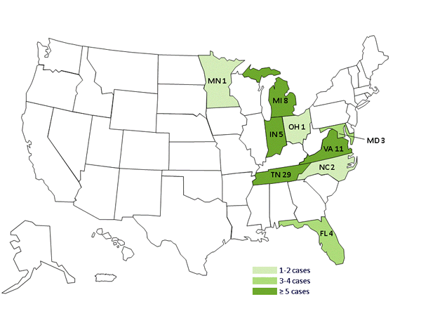 Image of US map for casecounts by state.