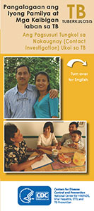 Front cover of the pamphlet Protect your Family & Friends from TB - The TB contact Investigation in Spanish & Talgalog.