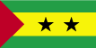  Description: Flag of Sao Tome and Principe is three horizontal bands of green at top, double width of yellow, green; two black five-pointed stars in yellow band; red isosceles triangle based on hoist side. 2003.