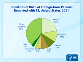 Slide 17: Countries of Birth for Foreign-born Persons Reported with TB, United States, 2011. Click here for larger image