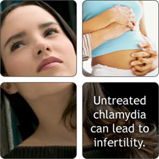 Untreated chlamydia can lead to infertility. Collage with reflective woman and a couple.