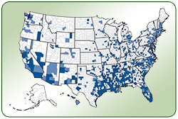 Map of United States. Intended as decorative element; may not reflect the most current data. For the most current maps illustrating syphilis cases and rates, please see www.cdc.gov/std/stats/