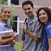 students talking on campus