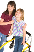 Girl with disabled friend