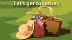 image of picnic basket with text "Let's get together,"