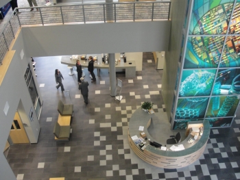 View of incubation hub lobby from balcony