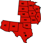 Image of the Midwestern states of the U.S. in red.