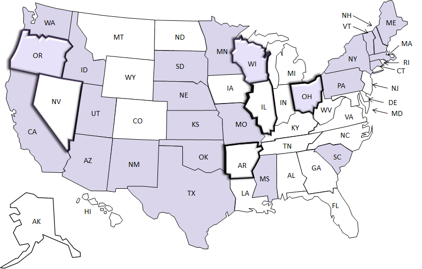 1997 US Map of Legal status of nonpasteurized dairy product sale or distribution. During the study period, 43 (86%) states did not change their legal status regarding the sale of nonpasteurized dairy	products produced in that state. Among these 43 states, selling nonpasteurized dairy products produced in that state was legal in 21 (49%). Of the 7 states that changed their legal status, 3 changed from legal to illegal (Mississippiin 2005, Ohio in 2003, and Wisconsin in 2005), 3 changed from illegal to legal (Arkansas in 2005, Illinois in 2005, and Nevada in 2005), and 1 (Oregon) changed from legal to illegal in 1999 and then back to legal in 2005.