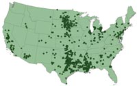 Map of infections occuring in 2011.