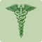 A green icon of the caduceus.
