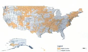 Map of eligible and ineligible U.S. counties for disaster assistance