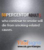 50% of adults who smoke will die from smoking-related causes. CDC Vital Signs. http://ww.cdc.gov/VitalSigns/AdultSmoking/