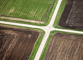 Aerial of intersecting roads in rural Indiana