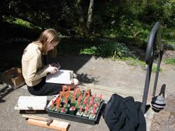 young woman labeling plant seedlings.