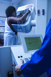 woman having a mammogram performed