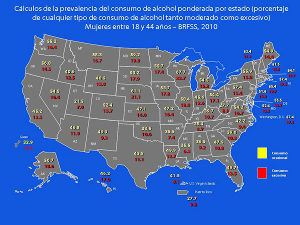 Tasas de prevalencia de consumo de alcohol a nivel estatal en el 2010