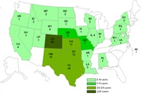 map showing Listeriosis infections by state