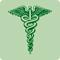 A green icon of a caduceus.