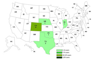 Chart and map showing Listeriosis infections by state