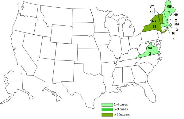 Persons infected with the outbreak strain of Salmonella Enteritidis, by State as of July 19, 2012