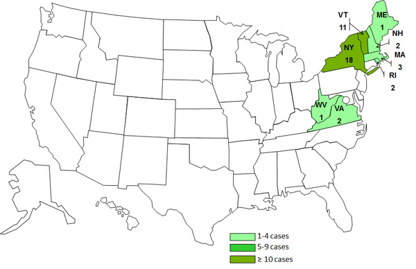 Persons infected with the outbreak strain of Salmonella Enteritidis, by State as of July 30, 2012