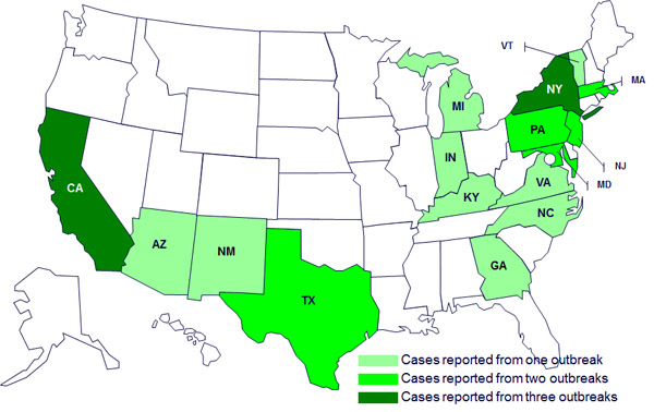Persons infected with the outbreak strain of Salmonella Sandiego, Salmonella Pomona, and Salmonella Poona, by state as of March 26, 2012