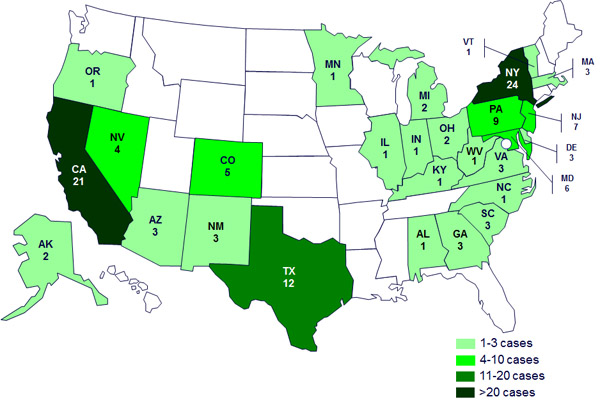 Persons infected with the outbreak strain of Salmonella Sandiego, Salmonella Pomona, and Salmonella Poona, by state as of May 8, 2012