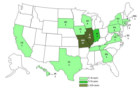 Infected with the outbreak strain of Salmonella I4,[5],12:i:-, by state