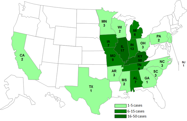 Persons infected with the outbreak strains of Salmonella Typhimurium and Salmonella Newport, by State as of August 17, 2012