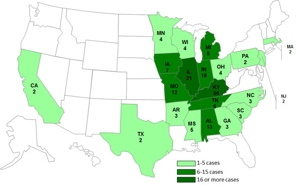 Persons infected with the outbreak strains of Salmonella Typhimurium and Salmonella Newport, by State as of August 22, 2012