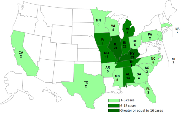 Persons infected with the outbreak strains of Salmonella Typhimurium and Salmonella Newport, by State as of August 30, 2012