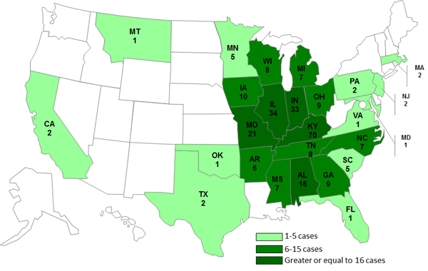 Persons infected with the outbreak strains of Salmonella Typhimurium, by State as of September 12, 2012