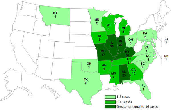 Persons infected with the outbreak strains of Salmonella Typhimurium, by State