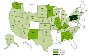 Infected with the Lab Strain of Salmonella Typhimurium, by state