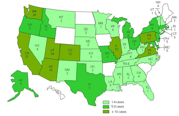 Infected with the outbreak strain of Salmonella Typhimurium, by state